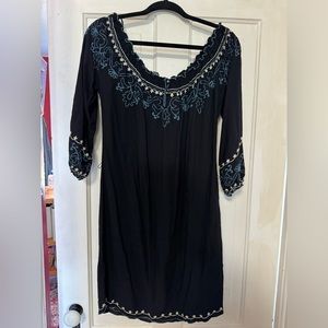 lucky brand black embroidered mini dress